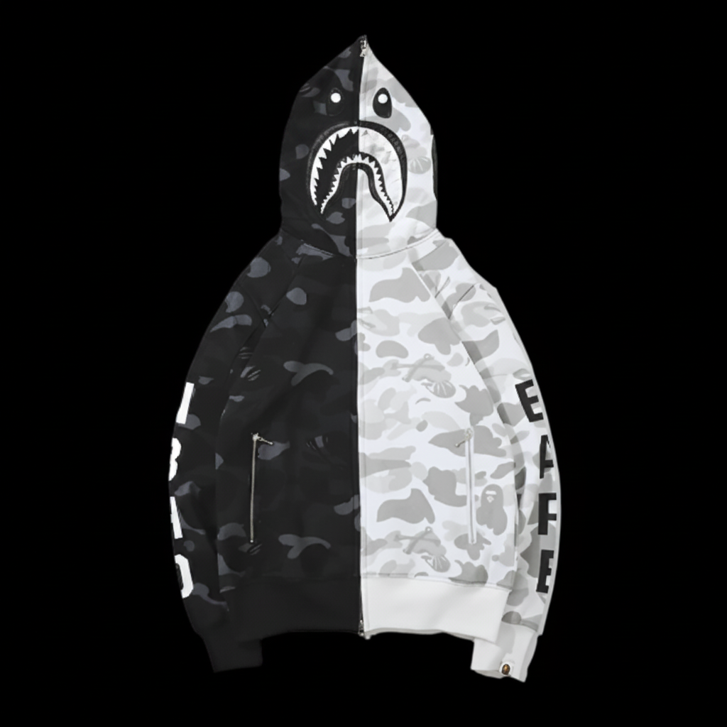 Bape Monochrome  Predator Zip Up Hoodie